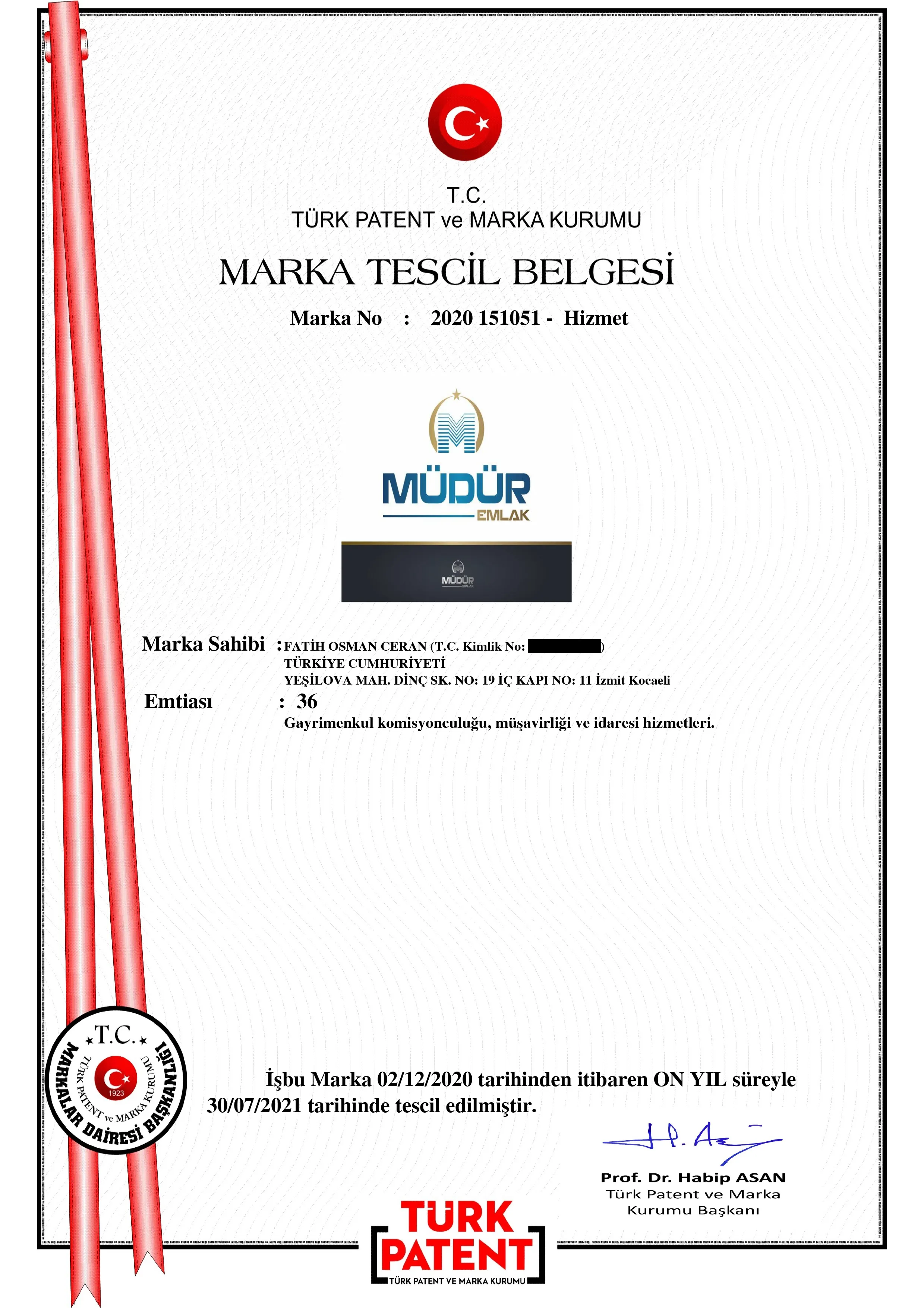 Müdür Emlak Marka Tescil Belgemiz